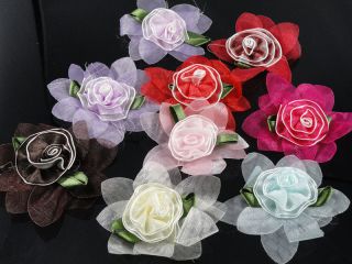   Organza Ribbon lotus cabbage spend 2.4 Flower Apppliques Bow 8 Colors