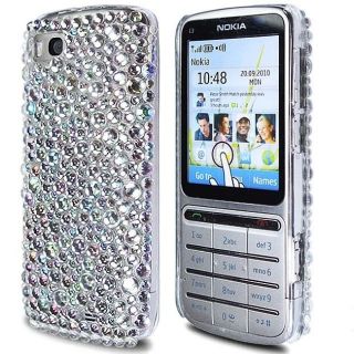   C3 01 Silver Stylish Diamante Crystal Bling Hard Shell Case Cover
