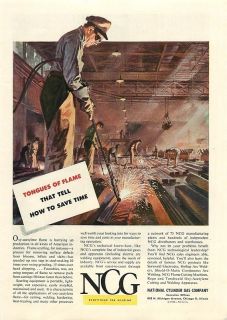 1948 NCG Cylinder Gas, Oxy Acetylene Flame Vintage Ad