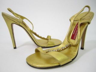 ANDREA PFISTER COUTURE Gold Tone Leather Jeweled Sandals Sz 37 7 PAULA 