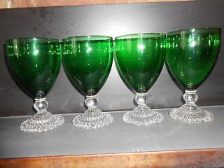   FOREST GREEN BUBBLE CRYSTAL STEM 9 OZ WATER GLASSES ANCHOR HOCKING