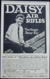 1914 BRITISH DAISY AIR RIFLES AD THE HAPPY DAISY BOY ARMS HUNTING
