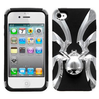 APPLE iPhone 4/4S/4G Case Cover Spider Bite Hybrid Silicone Silver 