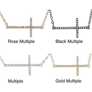 La Preciosa Sterling Silver Sideways Cross Multiple CZ Necklace