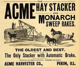 1893 Ad Acme Harvester Farming Hay Stacker Monarch Rake Agriculture 