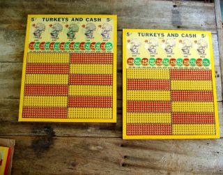 vtg coorful wood gambling tip punch board unused TURKEY foil