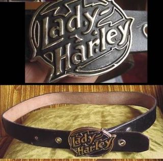 True Vtg LADY HARLEY DAVIDSON 1980s Leather Biker Belt and Buckle 