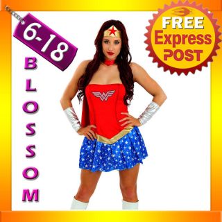 F24 Ladies Wonder Woman Super Hero Fancy Dress Halloween Superhero 