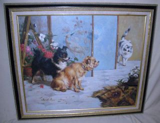 ANIMAL PAINTING DOGS & CAT OIL CANVASS FRAME GALLERY ARTIST REALISM 