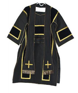   BLACK DALMATIC or TUNICLE w Deacons Stole, Clergy Church Vestment