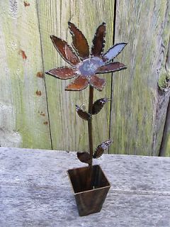   listed Rustic Wrought Iron Metal Art Rusty Sunflower Pot Garden Decor