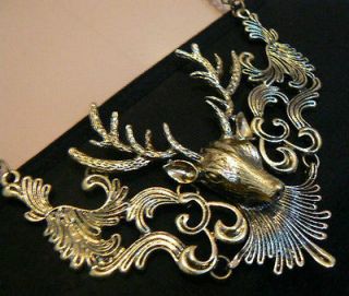 Stag Head Bib Style Necklace Kitsch Boho Gift For her Unusual Trendy 