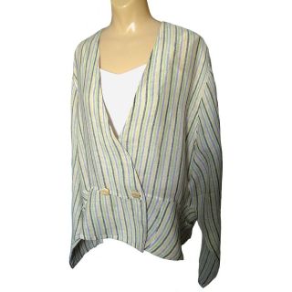 FLAX Engelhart Linen Striped Dual Delight Peplum Shirt Jacket L