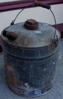 OLD Galvanized Metal Vintage Oil Gasoline GAS Can w/ Wooden Handle 