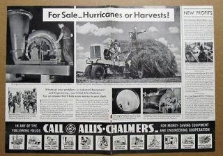 1941 Allis Chalmers Tractor Ad FOR SALE HURRICANES OR HARVESTS