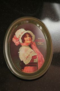 Coca Cola Green Oval Tin Tray w/ 1914 Coke Calendar Girl