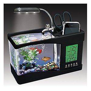 White USB Desktop Aquarium Mini Fish Tank With Running Water Holds 1 