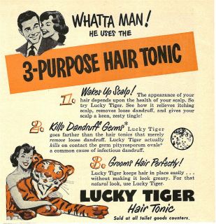 Original 1951 LUCKY TIGER Hair Tonic vintage magazine print AD *Whatta 