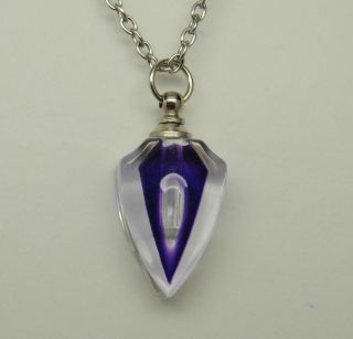 DECO STYLE CRYSTAL PURPLE GLASS CREMATION URN NECKLACE ROLO CHAIN PET 