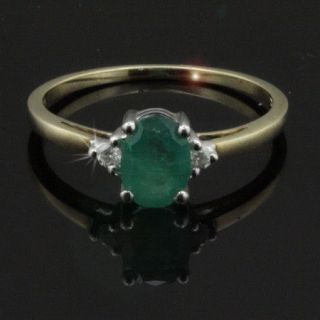 9ct Yellow Gold Emerald & Diamond Secondhand Ring Item 578