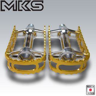 MKS (Mikashima) BM 7 pedals, Gold, 9/16 Old School BMX (Kuwahara 