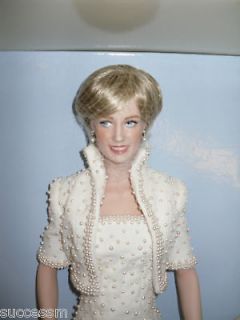 Princess Diana Franklin Mint Porcelain Doll White Beaded MIB Pristine 