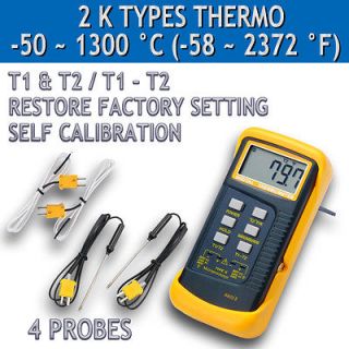 Digital Thermometer K Type Metal Thermocouples 4 Probe Sensor 1300°C 