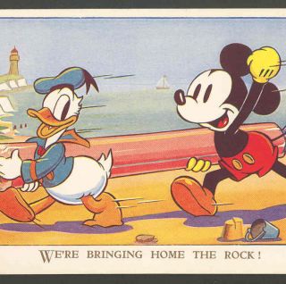   DONALD DUCK BRING HOME ROCK CANDY FROM BEACH, DISNEY OLD POSTCARD
