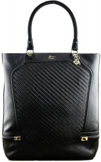 Guess Dizzy Womens Woven Faux Leather Carryall Handbag Black