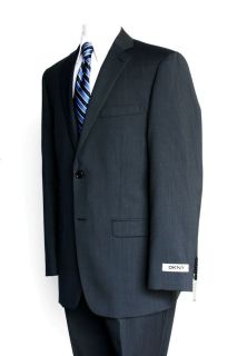 DKNY Slim Fit Men’s Suit Charcoal & Blue Pinstripes Wool 2 Button 
