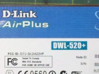 4N37 D LINK AIR PLUS DWL 520+ WIRELESS CARD, UNTESTED,
