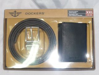 Dockers mens reversible Belt & leather trifold Wallet Gift Set L, XL 