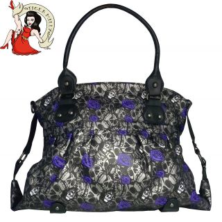 IRON FIST goth MUERTE skull bag Ladies Handbag   Charcoal/Metal​lic