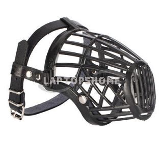 Leather Basket Cage Adjustable Pet Dog Muzzle Black Size 5
