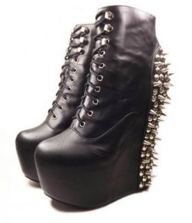 Women Ladies Shoes Boots Wedge Platform Spike High Heel Stud Pin Lace 
