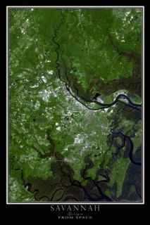 Satellite Poster Map of Savannah Georgia
