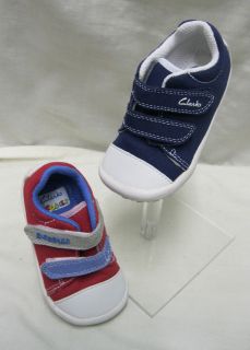 Boys Clarks Little Chap Velcro Canvas Cruising Shoes. Navy or Red