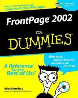 FrontPage 2002 for Dummies by Asha Dornfest 2001, CD ROM Paperback 