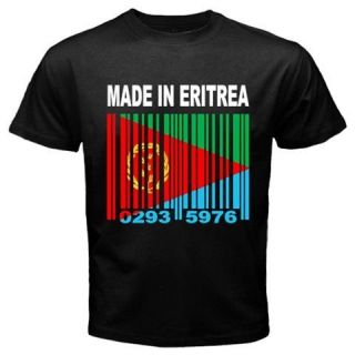 MADE IN ERITREA Eritrean Tigrinya Country Barcode Flag Black T shirt 