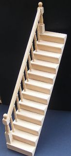 12 Scale Natural Finish Doll House Miniature Stair Case + Fixed 