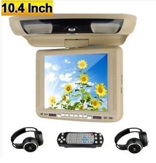 DUAL NEW TAN 10.4ROOF CAR DVD HEADSETS MP4 PLAYER USB+SD RADIO STEREO 