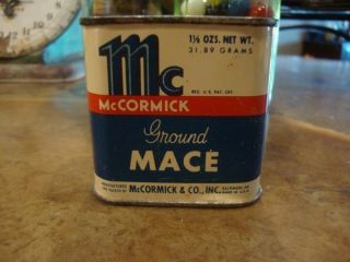 VINTAGE 1946 MCCORMICK GROUND MACE SPICE TIN, 1 1/8 OZ., EMPTY