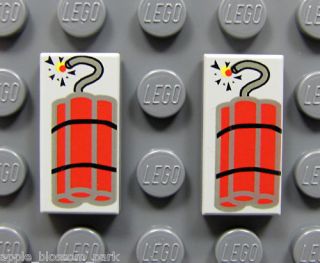 NEW Lego 2 Gray 1x2 TILES w/Sticks of Dynamite Pattern