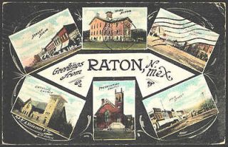 Raton New Mexico NM 1909 6 Views Main St Railroad Depot School Vintage 