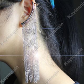   Long Chain Tassels Ear Cuff Clip Wrap Stud Chain Earrings Festival