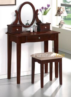 Vanity Set with Stool in Antique White, Cherry, Black and Walnut 
