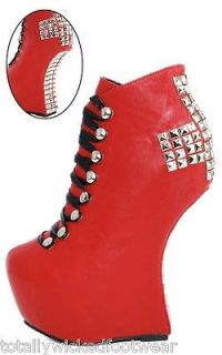 JCD Amazee Red Black Studded Wedge 6 Curved Heel Less Gravity Wedges 