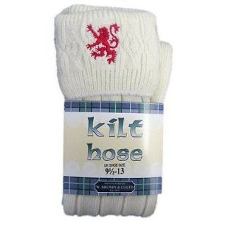 Mens Ecru Scottish Kilt Hose/Socks With Red Lion   Sizes US 7.5 10 