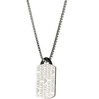   Armani Mens Stainless Steel Dog Tag Necklace BNWT & EA Jewelry Pouch
