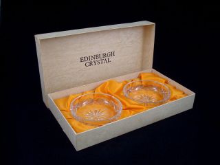 Edinburgh Crystal Cut Glass Bottle Coasters Butter Pats Dishes MIB